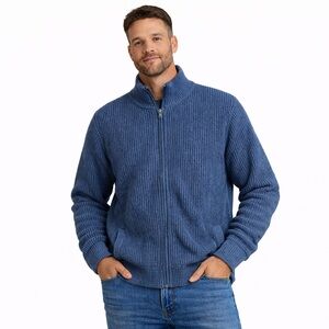 Vintage LL Bean Navy Blue Full Zip Waffle Knit Sweater‎ Jacket Men’s XXL Cotton